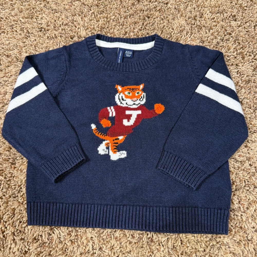 Janie‎ and Jack Navy Blue Tiger Mascot Varsity Knit Sweater 18-24 Months